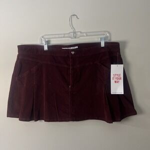 Celebrity Pink-Women's SIZE 3XL-Western Pleated Corduroy-Mini Skirt-Burgundy